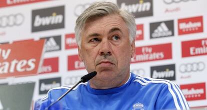 Ancelotti durante la rueda de prensa del pasado 3 de mayo.