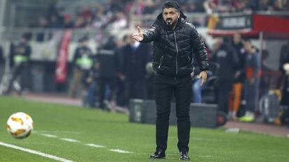 Gattuso, durante el partido del Milan ante el Olympiacos.