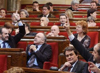 Imagen de una votación en el Parlamento catalán.
