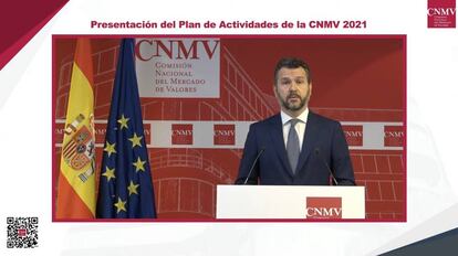 Rodrigo Buenaventura presidente de la CNMV durante a presentación del Plan de Actividades 2021 de la institución
