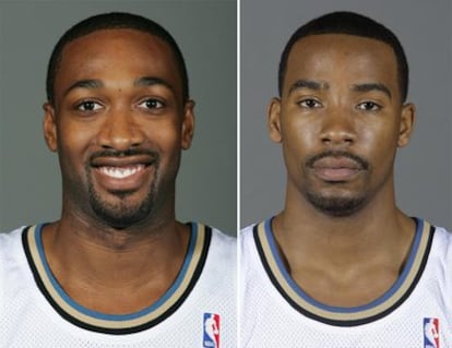 La estrella de los Wizards de Wahington, Gilbert Arenas (izquierda) amenazó en el vesturario con un arma a Javaris Crittenton (derecha) durante una discusión originada supuestamente por una deuda, según ha publicado 'The New York Post'.