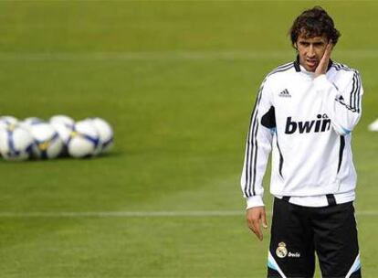 Raúl, durante la sesión de entrenamiento de hoy.