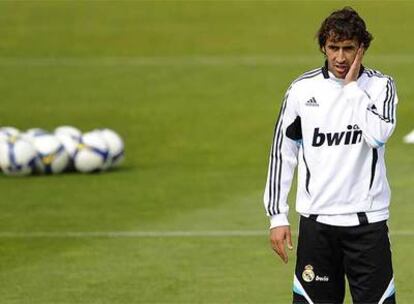 Raúl, durante la sesión de entrenamiento de hoy.