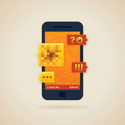 Mobile phone sexting chat communication concept illustration.