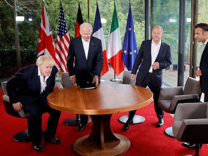 De izquierda a derecha, Boris Johnson, Joe Biden, Olaf Scholz y Emmanuel Macron.