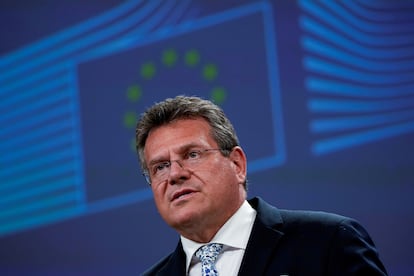 Maros Sefcovic, el vicepresidente de la Comisión Europea encargado del seguimiento de los acuerdos del Brexit, en una rueda de prensa el 30 de junio, en Bruselas.