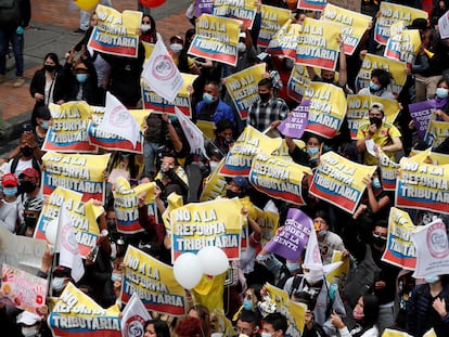 Una protesta contra la reforma tributaria y el Gobierno de Iván Duque en Bogotá, el pasado abril.