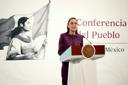 Claudia Sheinbaum durante la rueda de prensa matutina en Palacio Nacional.