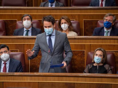 El secretario general del PP, Teodoro García Egea, interviene este miércoles en el Congreso.