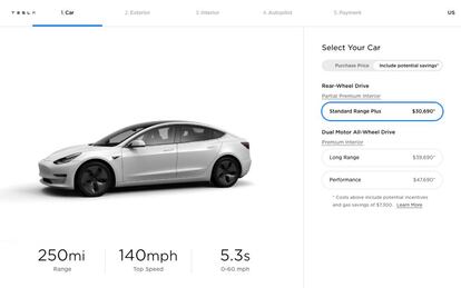 Un Tesla Model 3 con su precio rebajado.