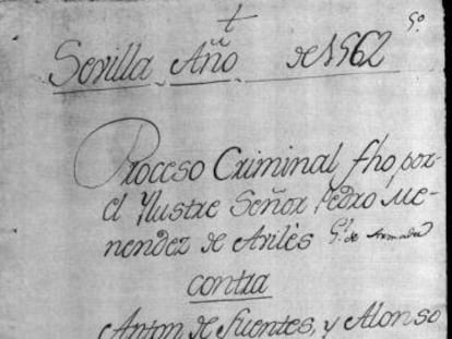 Proceso contra Antón Fuentes y Alonso Prieto por “pecado nefando” en 1562, conservado en el Archivo General de Indias.