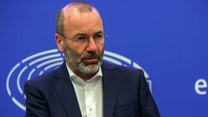 El presidente del PPE, Manfred Weber, durante una rueda de prensa en el Parlamento Europeo en Estrasburgo el 3 de octubre de 2023.  