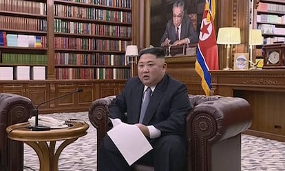 El líder norcoreano Kim Jong-un durante su anuncio de Año Nuevo. 