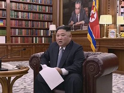 El líder norcoreano Kim Jong-un durante su anuncio de Año Nuevo. 