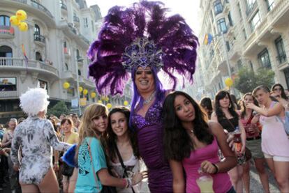 Participants in the Gay Pride, which ran along Madrid's Gran Vía on Saturday.