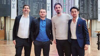 Pablo Casadío, responsable de Finanzas de Bit2Me; Andrei Manuel, cofundador y jefe de Operaciones, Leif Ferreira, cofundador y CEO, y Koh Onozawa, coCEO.