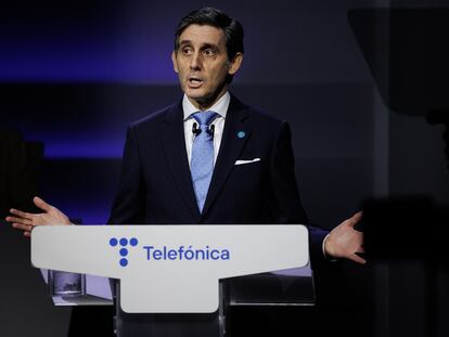 Jose MarÍa Álvarez-Pallete, presidente ejecutivo de Telefónica, en la junta de accionistas del pasado 31 de marzo