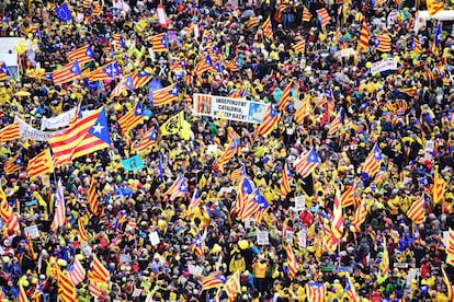 Banderes i pancartes sn portades pels manifestants.