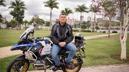 Vinicius Piblio Monteiro, a member of the military police, with his motorcycle in São Paulo on June 23.
