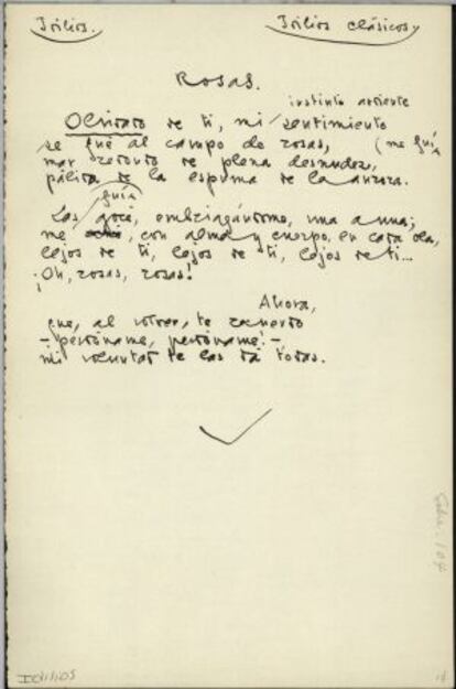 Manuscrito de uno de los poemas de 'Idilios'.