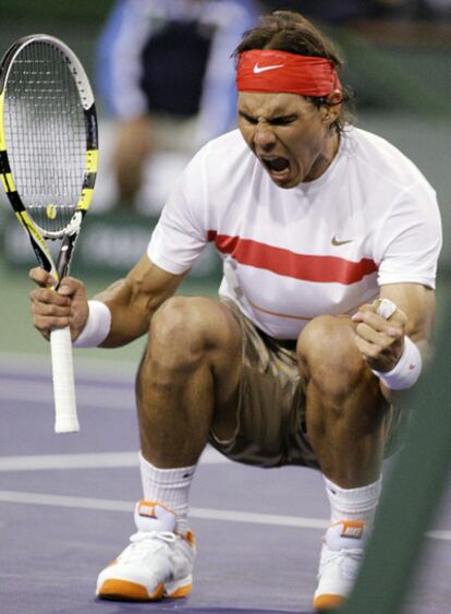 Rafael Nadal celebra un punto ante el checo Tomas Berdych.