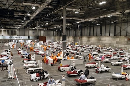 Panormica del pabelln 5 de Ifema, habilitado durante la crisis sanitaria como hospital de campa?a por la saturacin de los centros sanitarios de la capital.