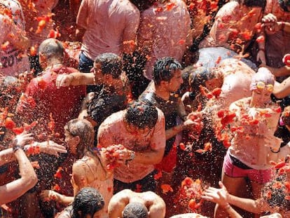 Un instante de la Tomatina de Buñol