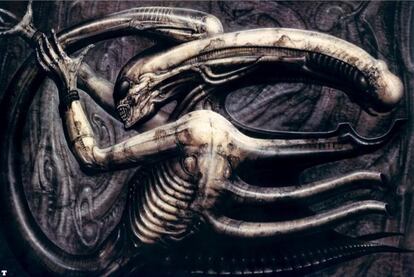 H.R. Giger ha dejado huérfano al arte fantástico a los 74 años, por una caída en las escaleras de su casa que le han causado la muerte. Pero sus obras perdurarán en el subconsciente colectivo. El alien que aterró en cines más que ninguna. En la imagen puede verse la primera versión del monstruo, creado por Giger para su libro 'Necronomicon' (1977).