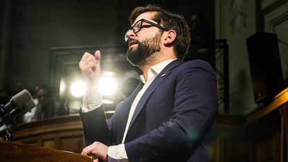 Gabriel Boric en un discurso en La Sorbona, en París, el pasado 20 de julio.