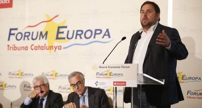 Oriol Junqueras, durante su intervenci&oacute;n esta ma&ntilde;ana en el Forum Europa.