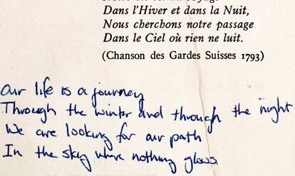 Traducción de un poema en la obra 'Journey to the end of the night', rescatada por The Pages Project.