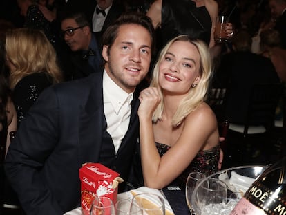 Tom Ackerley and Margot Robbie at the 77th Annual Golden Globe Awards held at the Beverly Hilton Hotel on January 5, 2020.