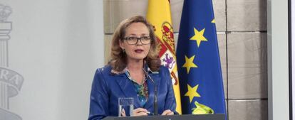 La vicepresidenta económica de España, Nadia Calviño, en La Moncloa.