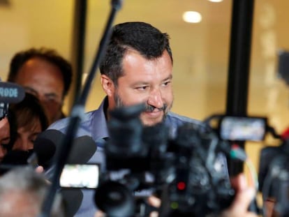 Matteo Salvini, na terça-feira, após encontro com deputados e senadores de seu partido em Roma.