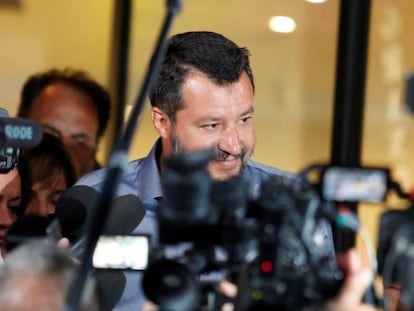 Matteo Salvini, na terça-feira, após encontro com deputados e senadores de seu partido em Roma.