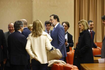 Mariano Rajoy, con el grupo parlamentario del PP en el Congreso.