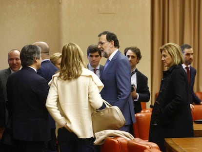 Mariano Rajoy, con el grupo parlamentario del PP en el Congreso.
