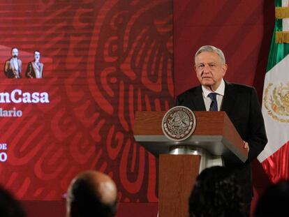 El presidente López Obrador, este lunes en rueda de prensa.
