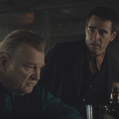 This image released by Searchlight Pictures shows Brendan Gleeson, left, and Colin Farrell in "The Banshees of Inisherin." (Searchlight Pictures via AP)