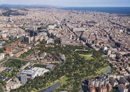 Propuesta Nou Parc de ON-A para la reforma del Camp Nou y la renaturalización de Barcelona. |