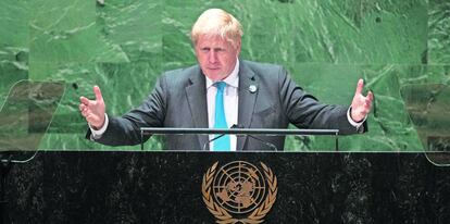 Boris Johnson, primer ministro de Reino Unido, el 22 de septiembre pasado ante la asamblea general de la ONU, en Nueva York.