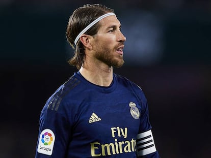 Sergio Ramos en el último partido antes de la suspensión de la Liga, en el estadio bético Benito Villamarín (Sevilla).