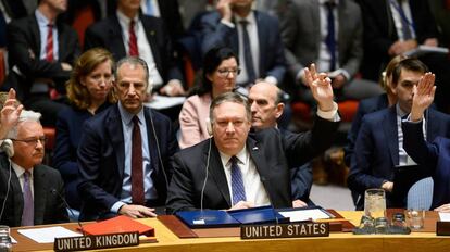 Mike Pompeo, este sábado na sessão do Conselho de Segurança da ONU.