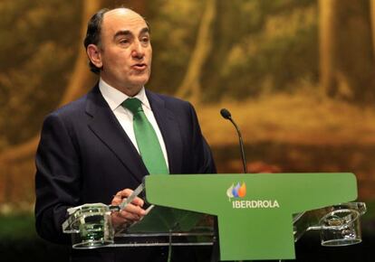 El presidente de Iberdrola, Ignacio Sánchez Galán, durante su intervención en la Junta General de Accionistas.