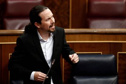 El secretario general de Podemos, Pablo Iglesias, en el Congreso.