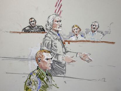 Un dibujo del juicio contra el soldado Calvin Gibbs.