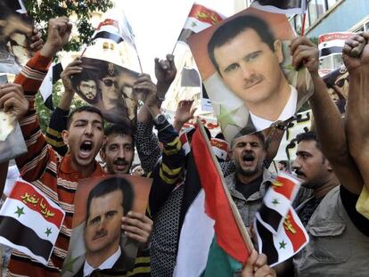 Manifestación de partidarios de Bachar El Asad