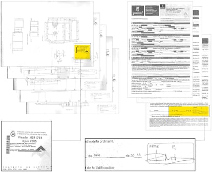 Plano del proyecto de un 'loft' en Madrid, visado en 2005 por el estudio de Monasterio y donde ella misma firma de puño y letra. El Colegio de Aparejadores constató que el sello de la entidad no es auténtico.