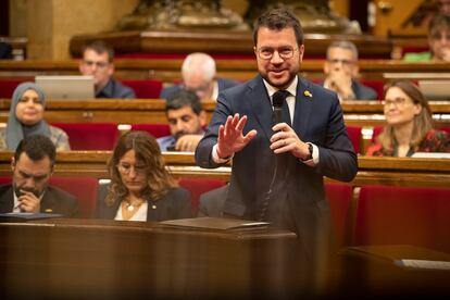 El presidente de la Generalitat, Pere Aragonès, durante la sesión de control de este miércoles en el Parlament.