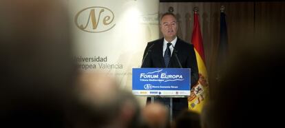 El presidente de la Generalitat, Alberto Fabra, durante su intervenci&oacute;n en el Forum Europa.